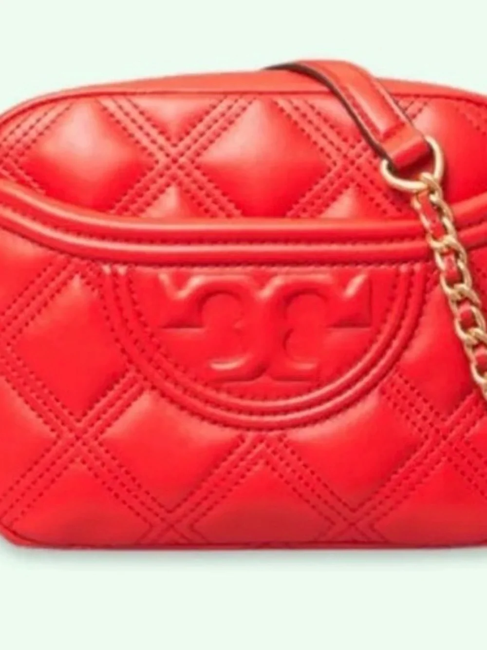 Tory Burch Red Quilted leather Shoulder Bag with braided leather/Gold Chai Strap